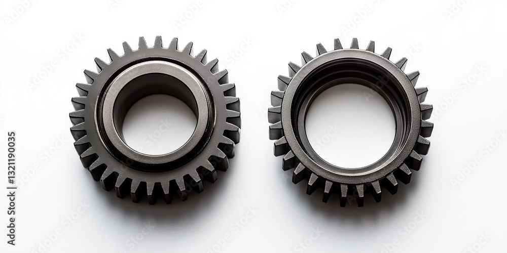 Two Dark Gray Gears on a White Background Two Dark Gray Gears on a White Background