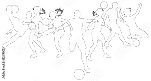 Silhouette soccer football player set. Active sports people healthy players fitness silhouettes concept.