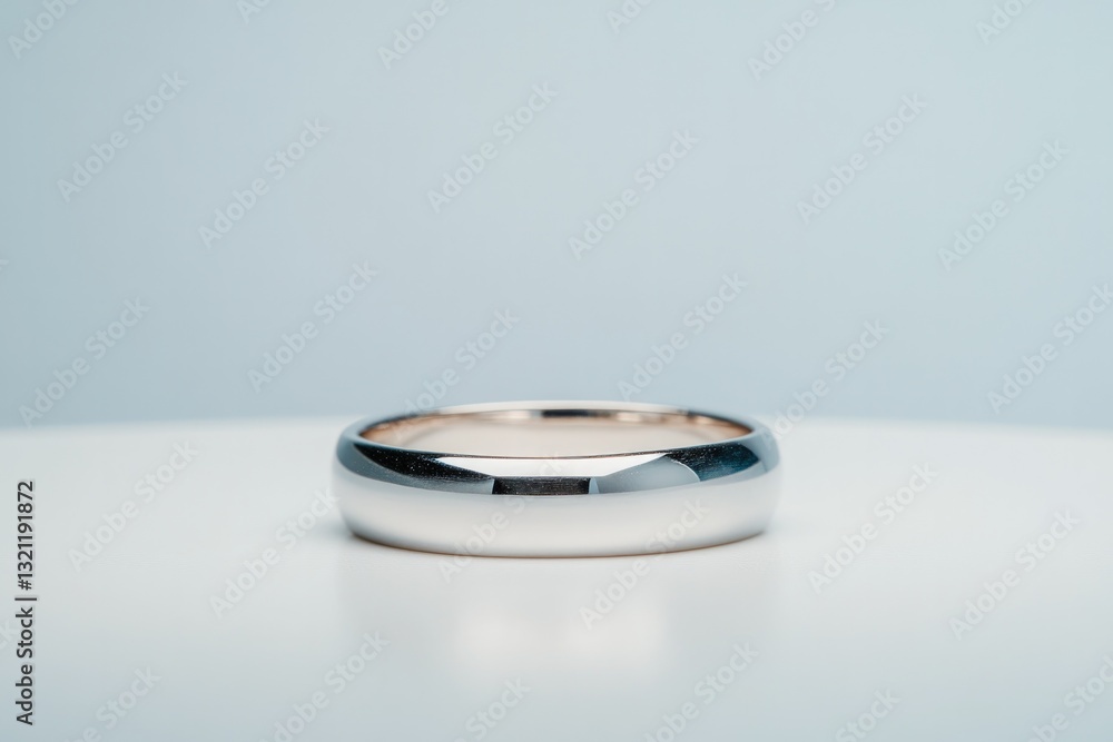 Sleek silver ring placed elegantly on minimalistic surface, refl Sleek silver ring placed elegantly on minimalistic surface, refl