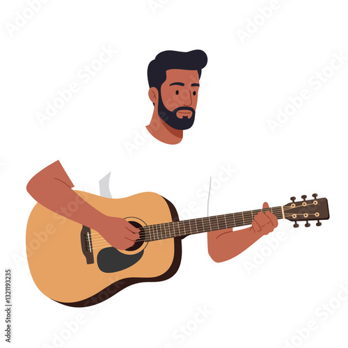 Guitar player performing in minimal flat design vector illustration