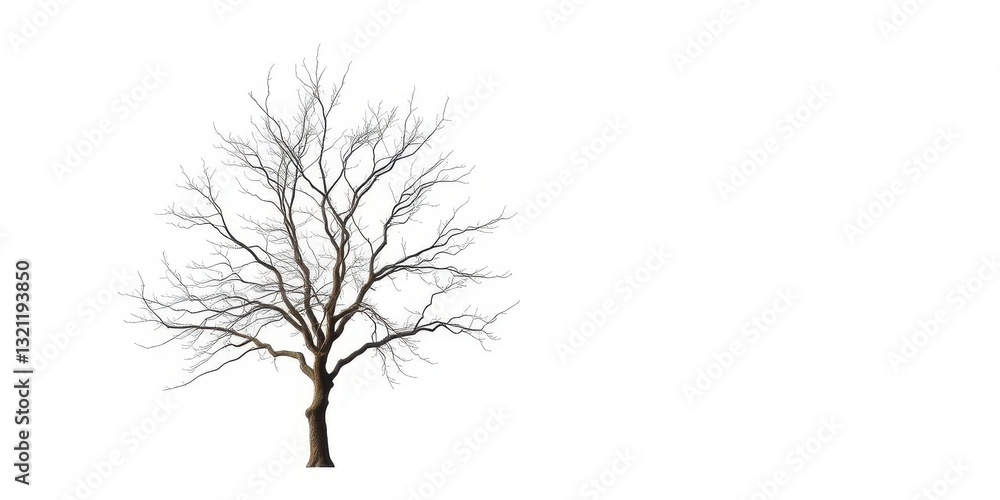 Obraz premium Lone deciduous tree, stark branches against pure white, element, art
