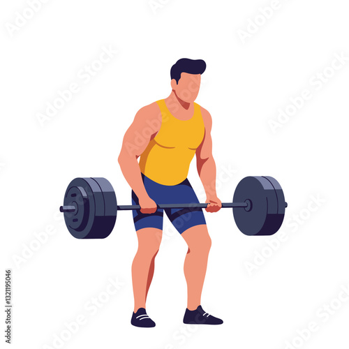 Weightlifter in action performing deadlift exercise in flat vector art