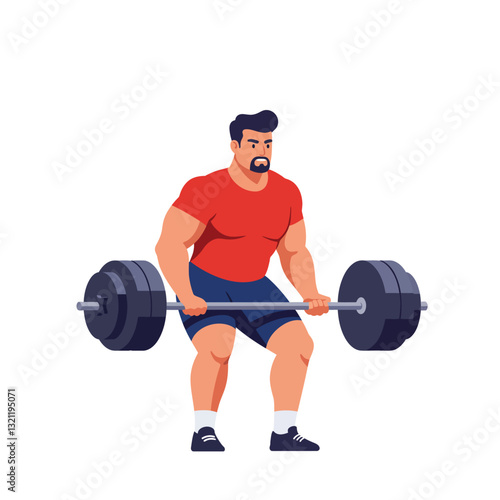 Weightlifter in action performing a deadlift in a flat vector illustration