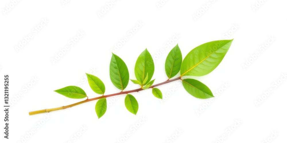 Fototapeta premium Single vibrant green plant, isolated on pure white background, nature, summer