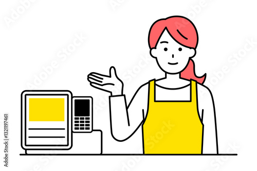 レジカウンターで案内する女性の店員
