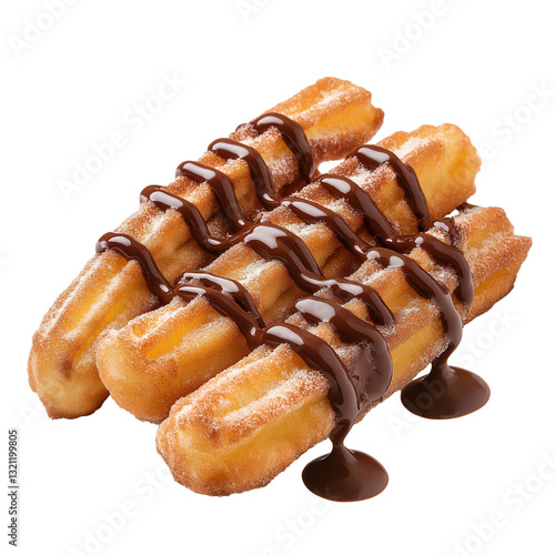 Spanish churros con chocolate fried dough with chocolate sauce isolated on transparent white background