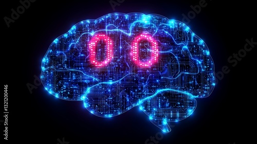 Wallpaper Mural Digital Brain Circuitry with Glowing Binary Code AI Concept Torontodigital.ca