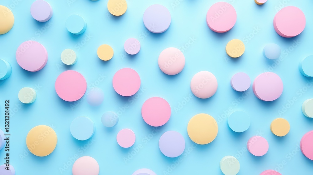 Colorful pastel circles scattered on a light blue background, creating a playful and vibrant abstract pattern Colorful pastel circles scattered on a light blue background, creating a playful and vibrant abstract pattern