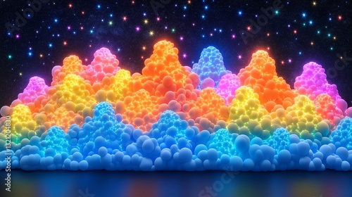 Colorful glowing abstract mountain peaks with vibrant lights