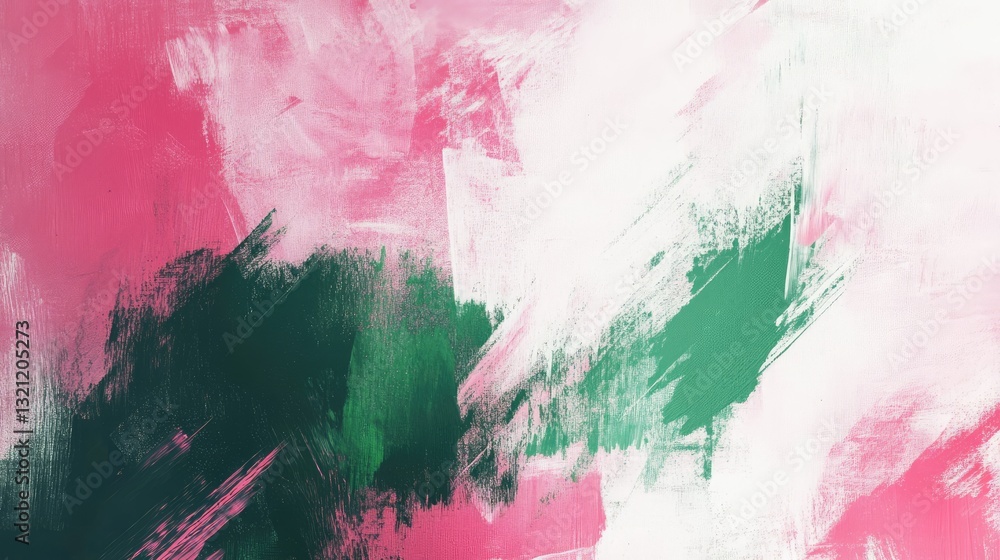 Fototapeta premium Abstract painting with vibrant pink and green brush strokes creating a lively and dynamic background