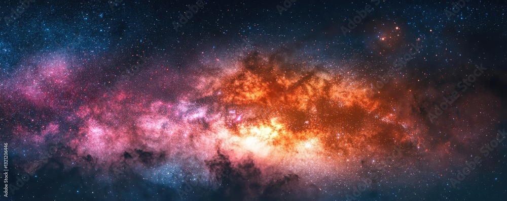 Obraz premium Dark sky idea. Vibrant galaxy view with colorful nebula and starry background, showcasing cosmic beauty.