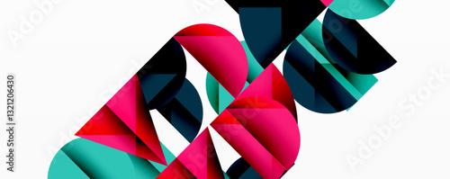 Abstract geometric pattern with intersecting circles and triangles in gradients. The high-contrast composition creates depth and a dynamic, modern aesthetic