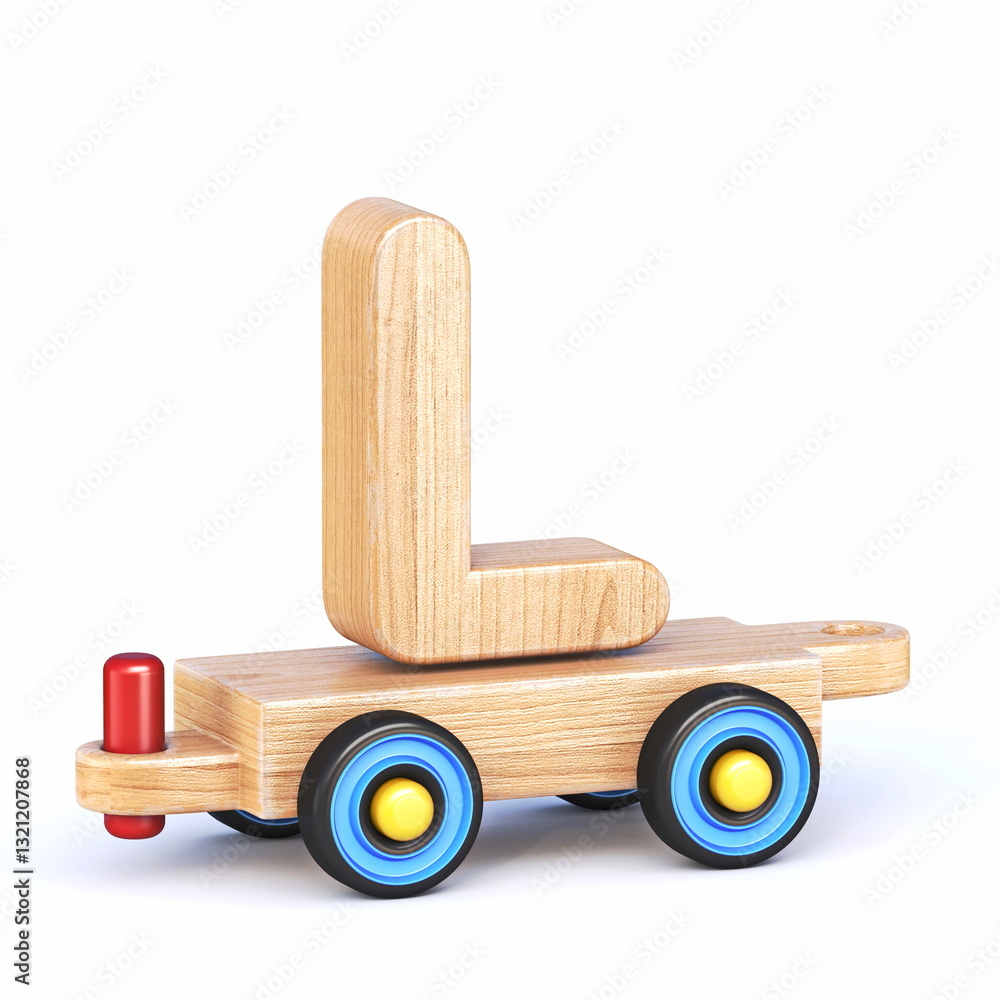 Wooden toy train font Letter L 3D
