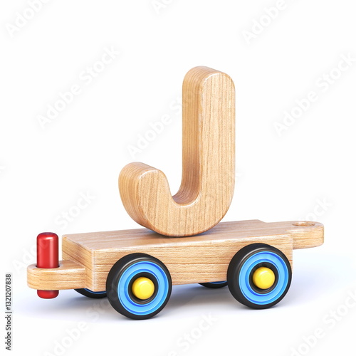 Obraz na płótnie Wooden toy train font Letter J 3D w salonie