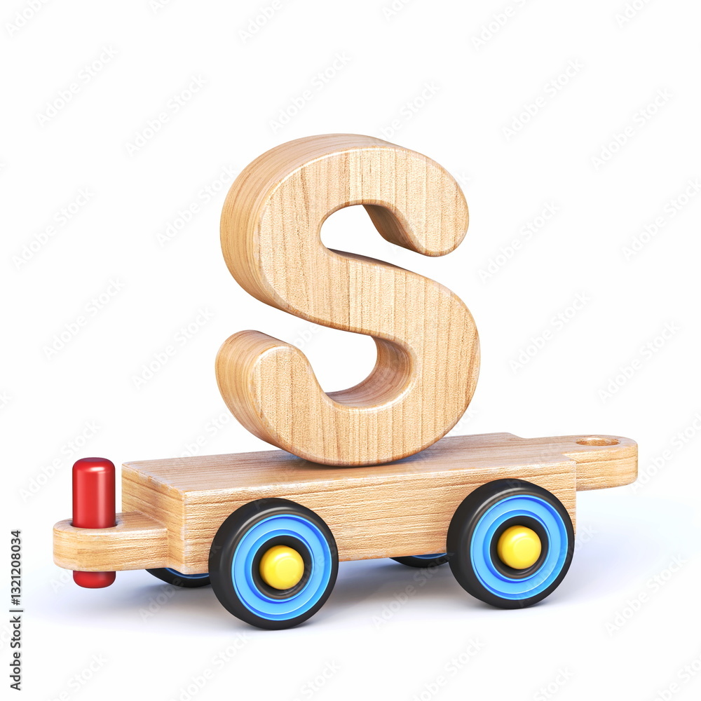 Wooden toy train font Letter S 3D