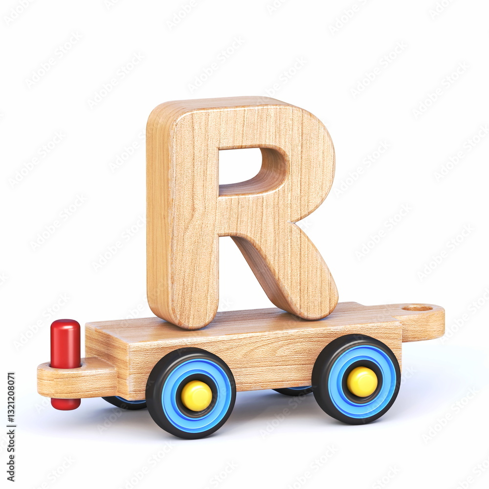 Wooden toy train font Letter R 3D