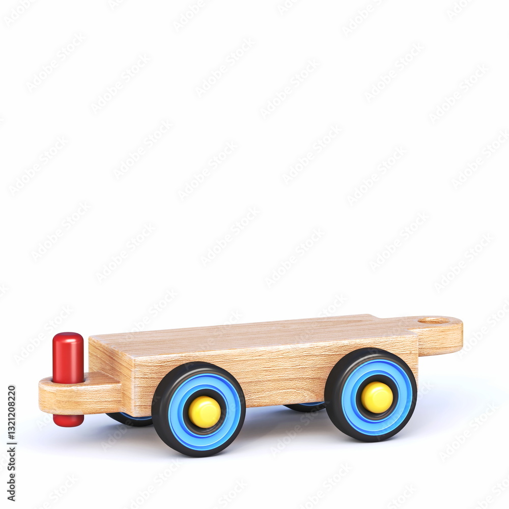 Wooden toy train empty wagon 3D
