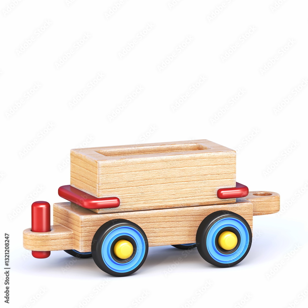 Wooden toy train coal wagon 3D