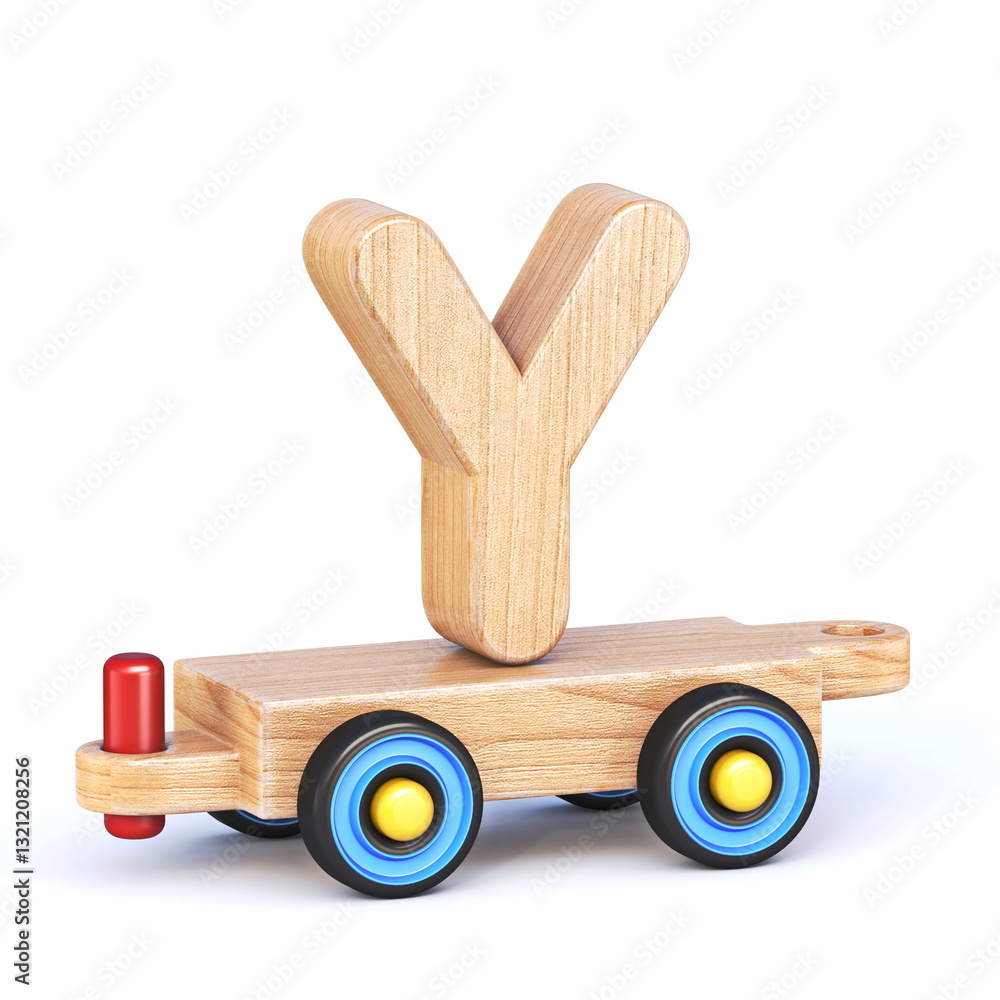 Wooden toy train font Letter Y 3D