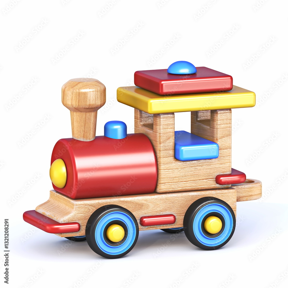 Wooden toy train locomotive 3D