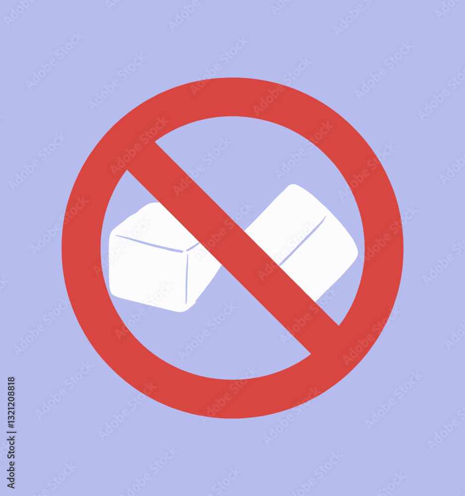 No Sugar: Red Prohibition Sign with Two White Cubes No Sugar: Red Prohibition Sign with Two White Cubes