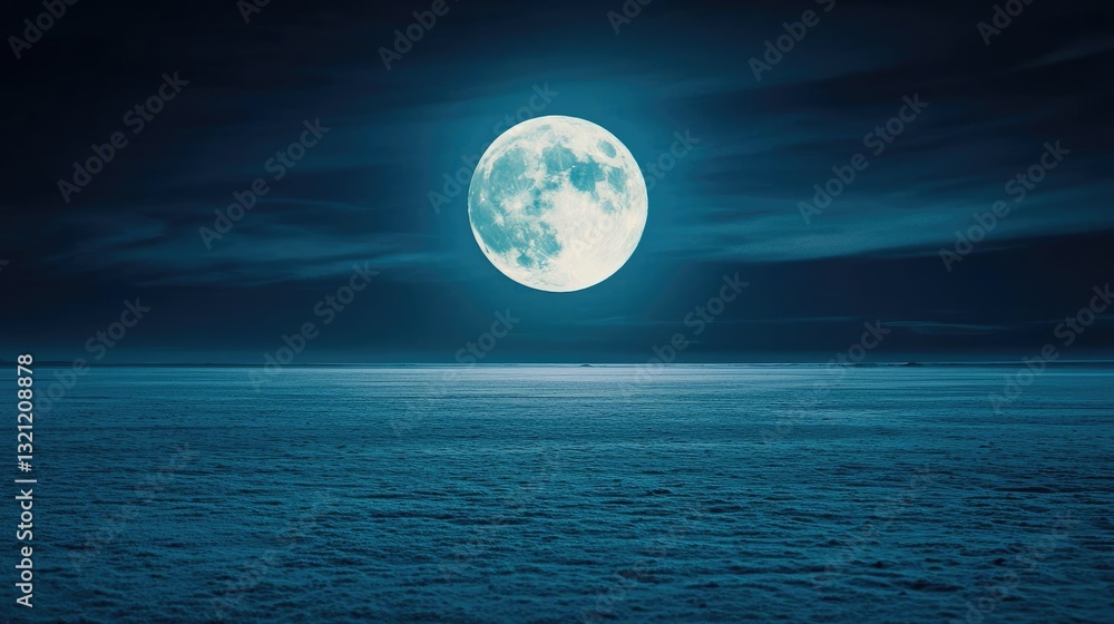 Dark sky concept. Stunning night view of a bright moon reflecting on calm ocean waters. Dark sky concept. Stunning night view of a bright moon reflecting on calm ocean waters.