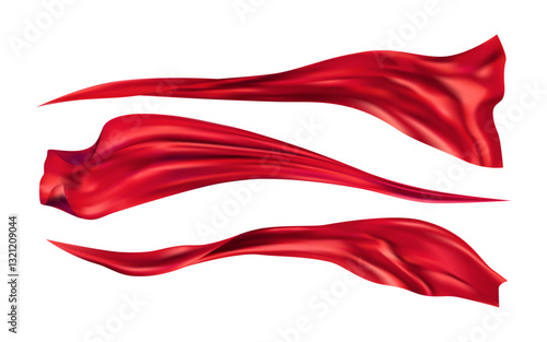 Elegant silk textile or ribbon, elegant smooth silky texture. Vector realistic 3d floating or flying piece of tissue, scarf or ribbon. Decoration for fashionable or cosmetic advertisements