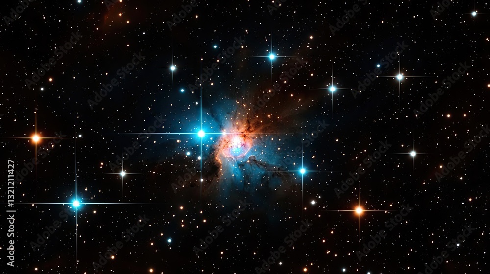 Fototapeta premium Dark sky idea. A stunning cosmic nebula showcasing vibrant colors and twinkling stars in the universe.