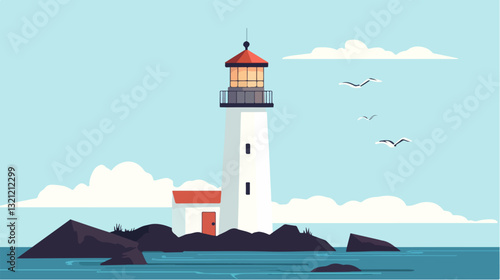 Lighthouse illustration. Navigation for sailors.