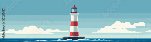 Lighthouse illustration. Panorama. Navigation for sailors.