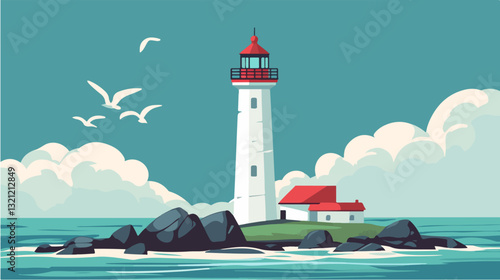 Lighthouse illustration. Navigation for sailors.