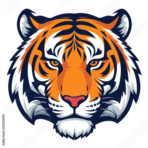 Graphic Tiger Head Mascot with Orange, Black, and White Fur