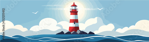 Lighthouse illustration. Panorama. Navigation for sailors.