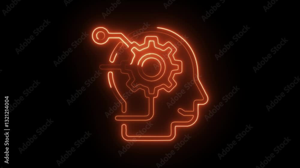 Glowing neon brainstorming, icon isolated on black background. HD Video motion graphic animation Glowing neon brainstorming, icon isolated on black background. HD Video motion graphic animation