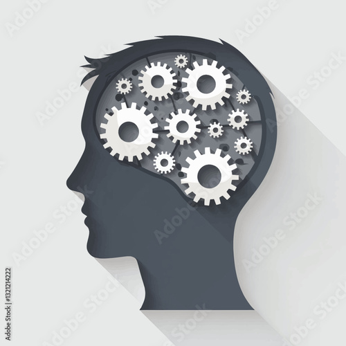 Gears Inside Head Symbolizing Thought Process