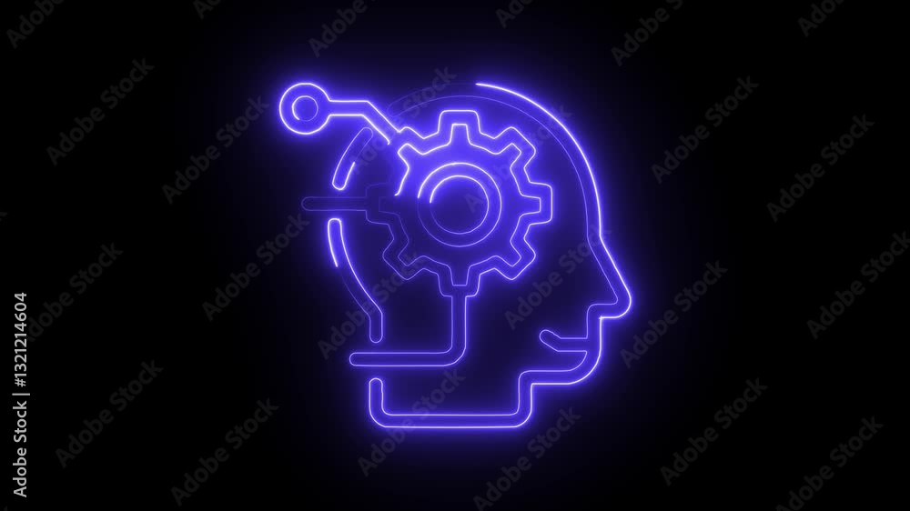 Glowing neon brainstorming, icon isolated on black background. HD Video motion graphic animation Glowing neon brainstorming, icon isolated on black background. HD Video motion graphic animation