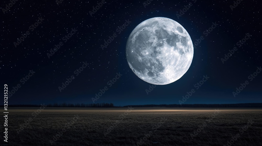 Dark sky concept. A stunning full moon illuminates a calm night sky over a serene landscape. Dark sky concept. A stunning full moon illuminates a calm night sky over a serene landscape.