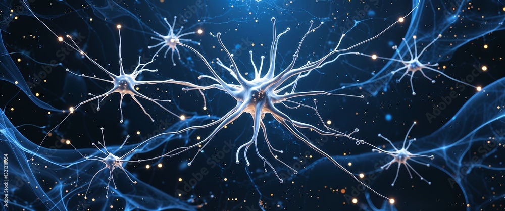 Obraz premium white neural network neuron connection blue dark background motion and energy concept modern and futuristic digital abstract artwork background
