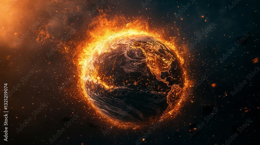 The Earth collapsing into itself, forming a glowing core surrounded by debris The Earth collapsing into itself, forming a glowing core surrounded by debris