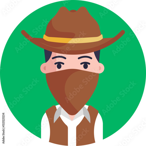 The iconic combination of a wide-brimmed hat and bandana, often worn by Western outlaws.