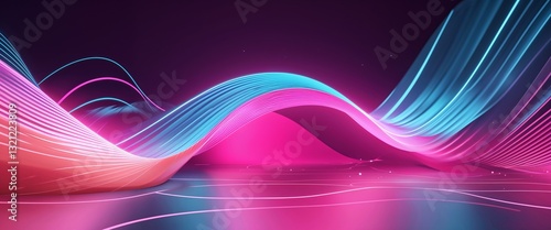 colorful wave curve light rays on pink dark background motion and energy concept modern and futuristic digital abstract artwork background