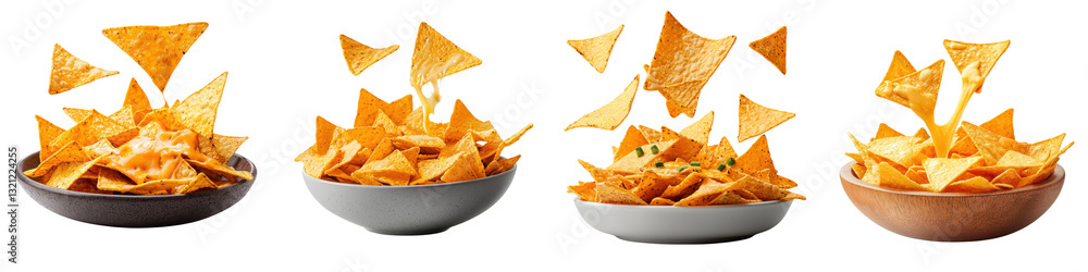 Closeup View of Assorted Appetizing Tortilla Chips and Crispy Nachos Served on Plates and Bowls Ideal for Snacking Parties or Tex Mex Cuisine Closeup View of Assorted Appetizing Tortilla Chips and Crispy Nachos Served on Plates and Bowls Ideal for Snacking Parties or Tex Mex Cuisine