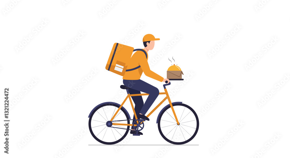 Naklejka premium Delivery cyclist riding a bike in minimal flat design vector art