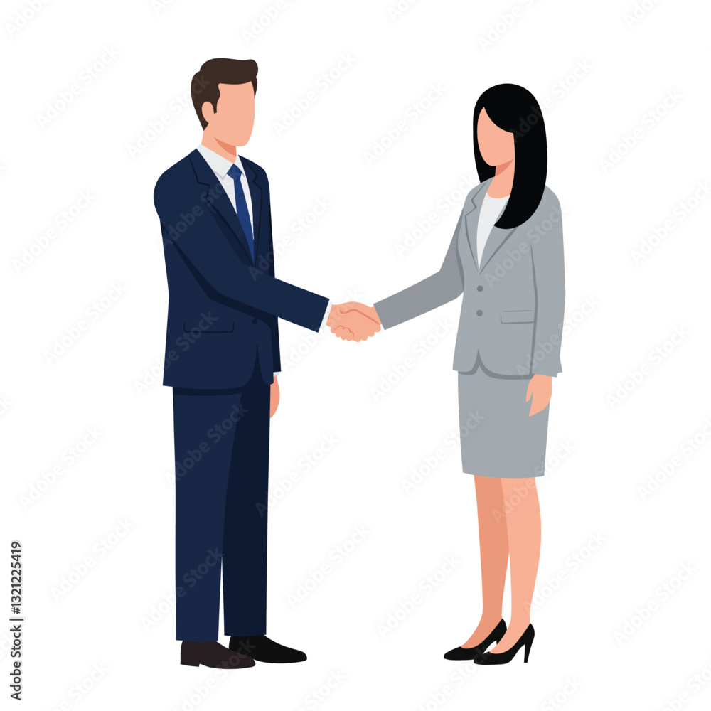 Business professionals shaking hands in flat minimal vector art style Business professionals shaking hands in flat minimal vector art style