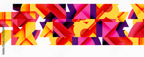 Abstract geometric artwork with interwoven angular and curved shapes, dynamic composition with smooth gradients and bold contrasts