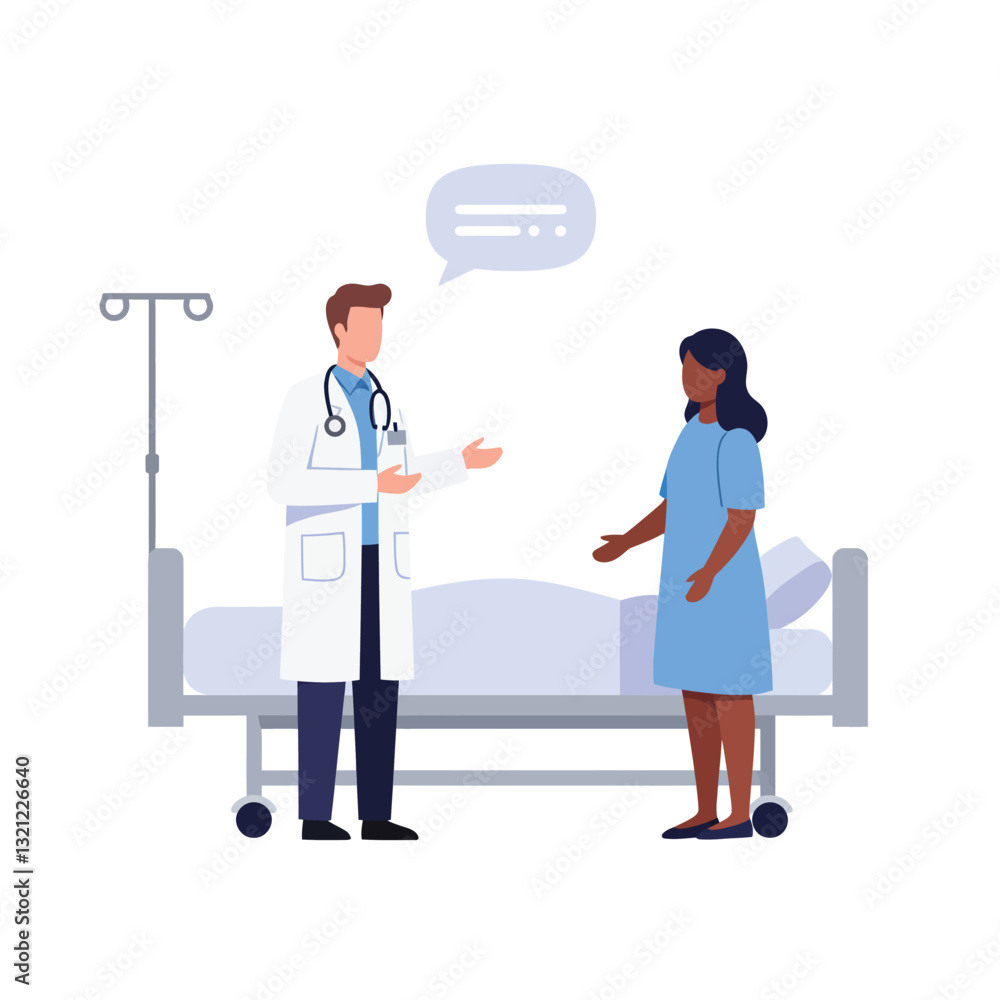 Doctor and patient discussing health in minimal flat design vector illustration Doctor and patient discussing health in minimal flat design vector illustration