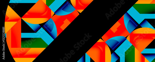 Abstract geometric artwork with interwoven angular and curved shapes, dynamic composition with smooth gradients and bold contrasts