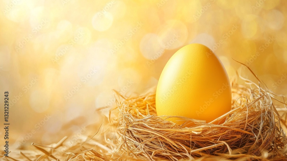 Yellow easter egg resting in a delicate nest on a soft pastel-colored background, symbolizing spring, renewal, and festive holiday celebrations.
Yellow easter egg resting in a delicate nest on a soft pastel-colored background, symbolizing spring, renewal, and festive holiday celebrations.