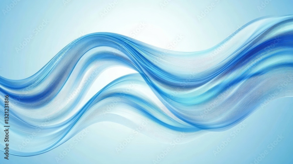 Fototapeta premium Abstract blue wave patterns flowing across a soft gradient background, creating a serene and calming atmosphere