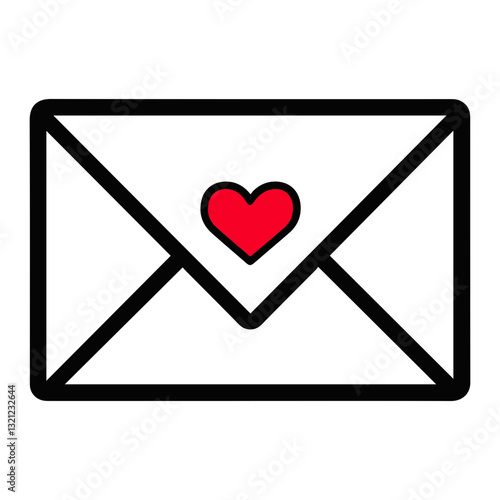 Simple line icon of an envelope featuring a heart symbol, signifying love and affection